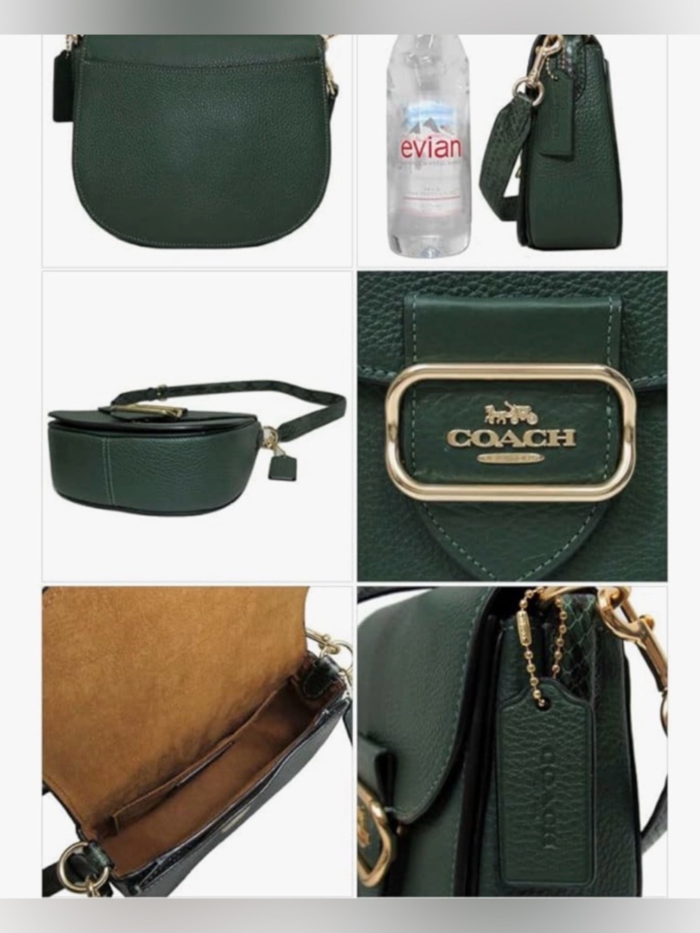 Coach Dark Green Pebbled Leather Saddle Crossbody with Gold Hardware - Picture 3 of 9